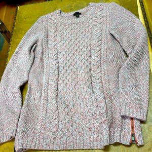 Talbots Merino Wool Pink & Grey Fisherman’s Sweater